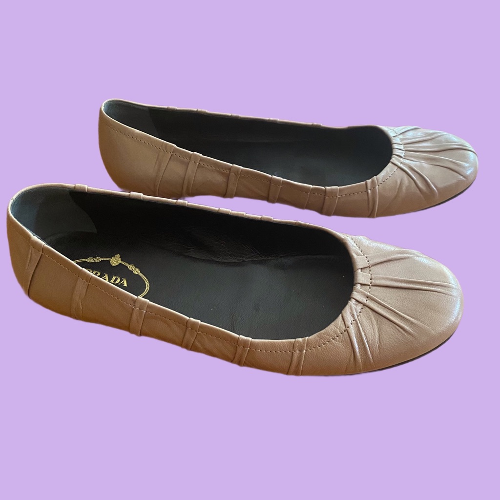 Y2k Prada Tan Leather Ballet Flats 38